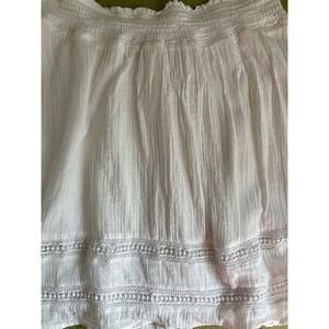 White Mini Skirt Smocked Waist Crochet Trim Casual Summer Beach‎ S small defect